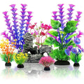 QUOZUO Fish Tank Accessories Aquarium Decorations Plants And Cave Rock Set Nine Pieces Colorful Plastic Artificial Aquatic Plants For Five Gallon T...