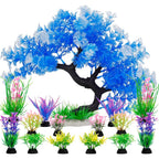 MyLifeUNIT Fish Tank Decorations 15 Pack Artificial Aquarium Plants Tree Set For Fish Tank Decor Blue Set