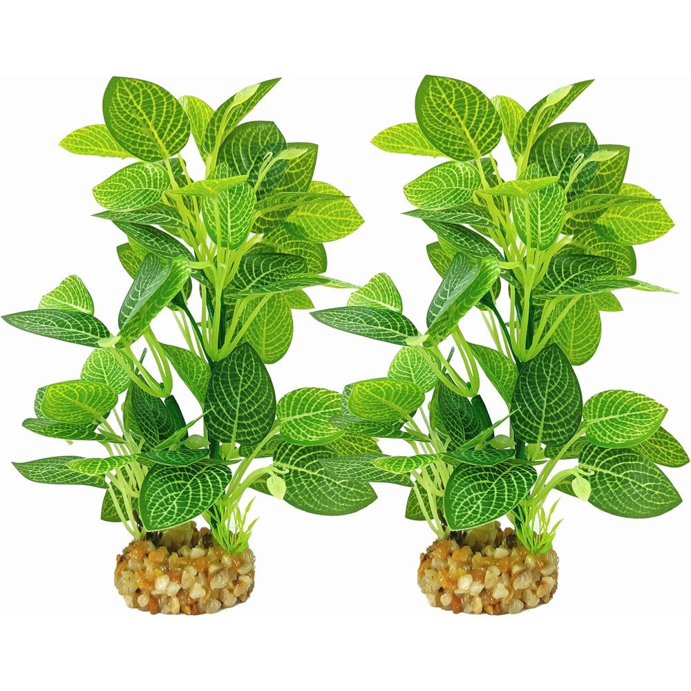 TYZEMKO Silk Aquarium Plants Two Pack 9.8 Inch Artificial Plastic Fish Tank Habitat Decorations Safe Green Nerve Plants For Freshwater Aquariums
