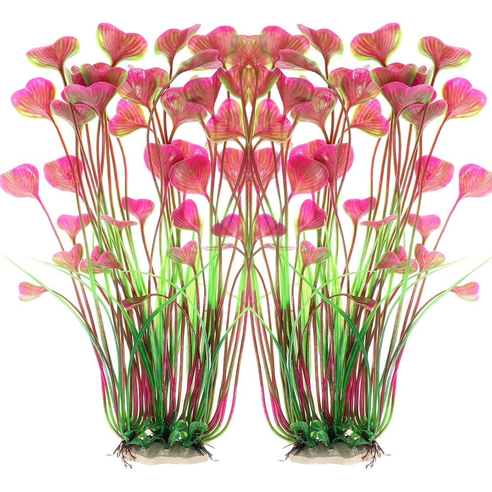 Alegi Large Aquarium Artificial Plastic Plants Fish Tank Decorations Safe For All Fish Heart Shaped Leaves 16 Inch Red 2 Pieces