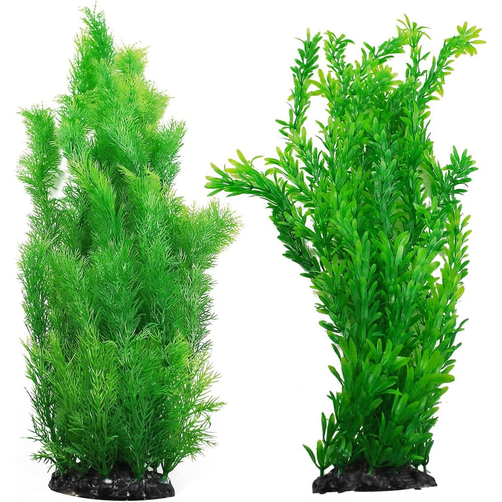 Kathson Aquarium Plants Plastic Realistic Tall Fish Tank Plant Decorations Seaweed Artificial Ornaments Extra Large 21.7 Inches Green 2 Pieces
