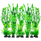 Laxmi Vishnu Enterprises Artificial Aquarium Plants Set Plastic Fish Tank Decorations For Betta And Goldfish Eighteen Piece Pack Green