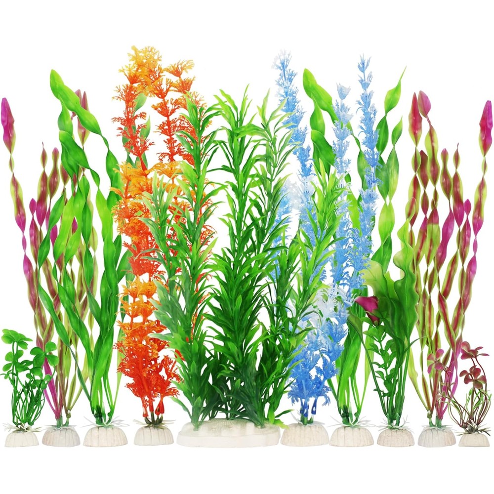 MyLifeUNIT Artificial Fish Tank Plants Plastic Aquariums Plants Decorations Set Of 10 Assorted Colors