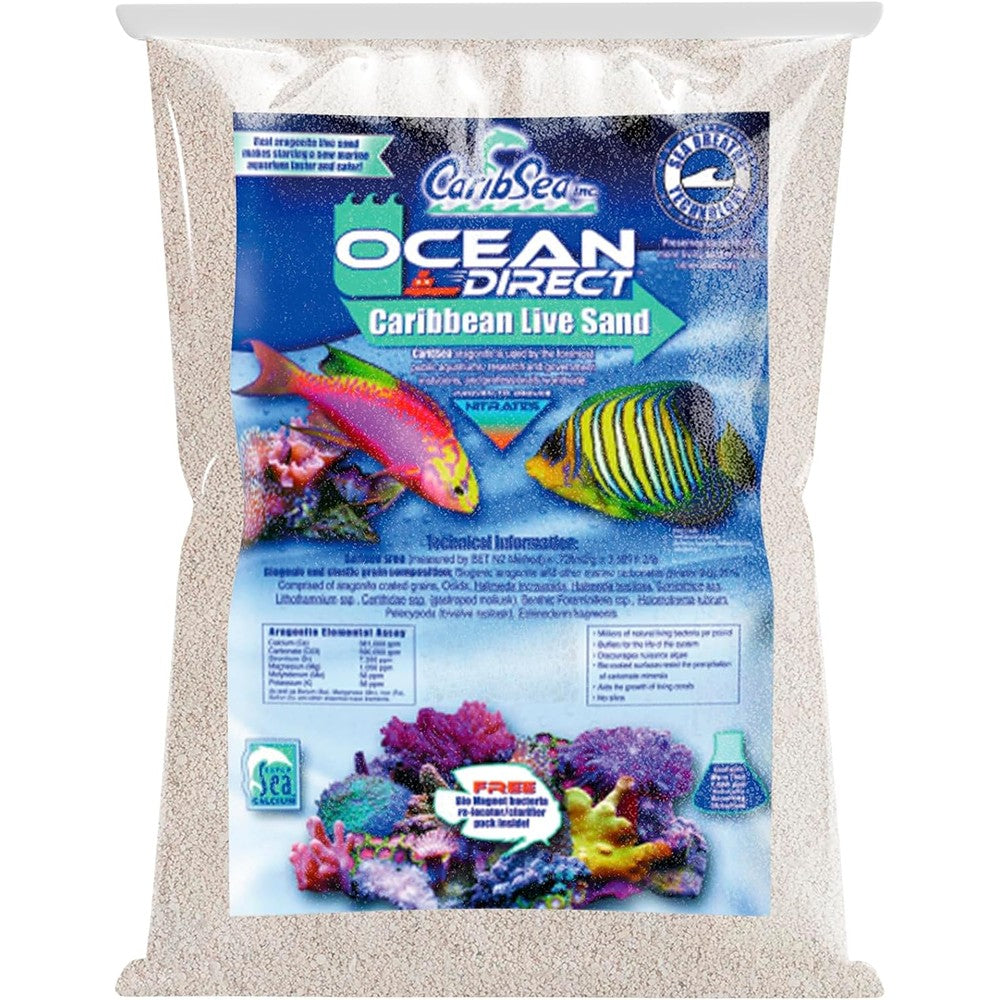 Carib Sea Ocean Direct Natural Live Sand Natural Aragonite Sand For Saltwater Aquariums With Sea Breathe Technology 20 Pound Bag