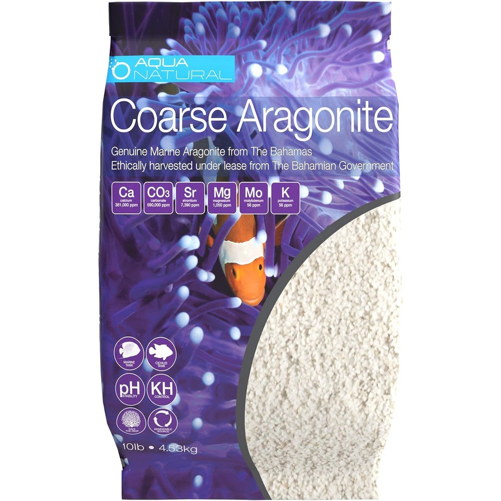 Aqua Natural Coarse Aragonite Aquarium Sand 10 Pound Bag For Reef Saltwater And Marine Fish Tanks