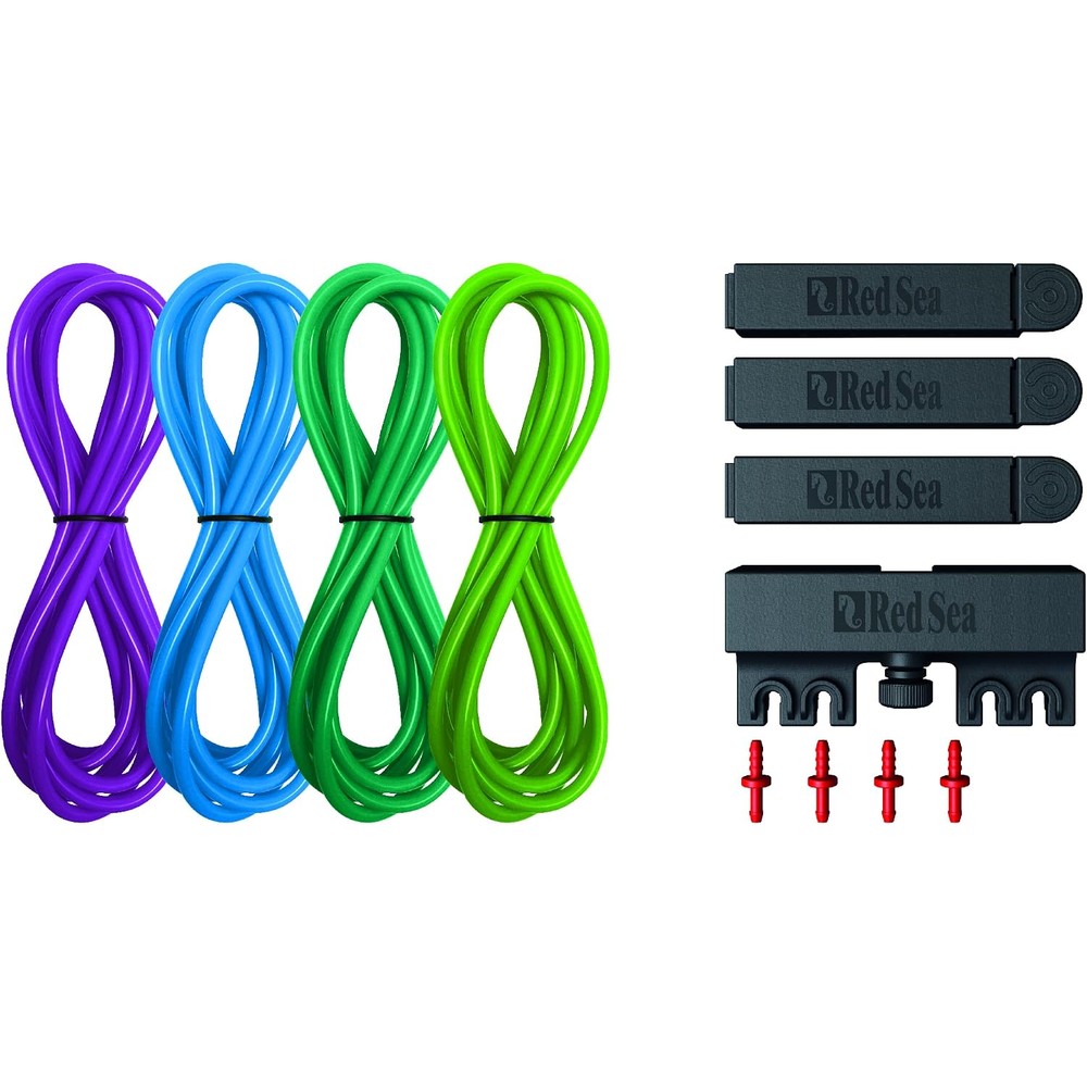Red Sea ReefDose Deluxe 4 Color Dosing Tube Kit Blue Green Purple Lime Saltwater Marine Aquarium Dosing Pump Tubing Set With Clips And Holder