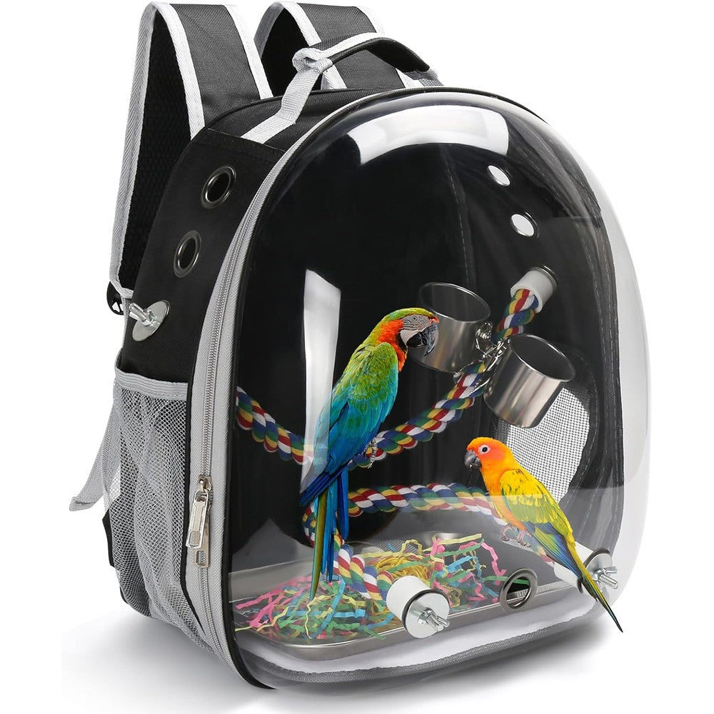 SSAWcasa bird backpack carrier front view showcasing space capsule bubble window