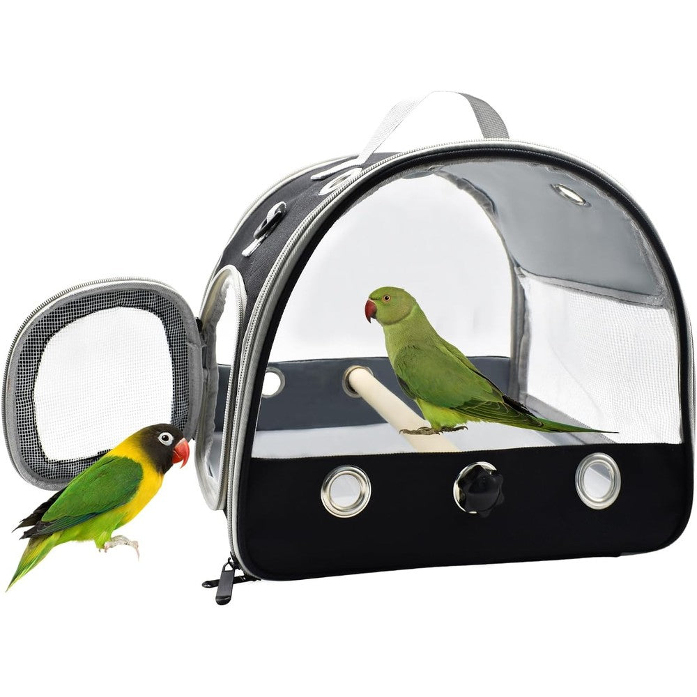 Wildox bird travel carrier front view with clear window