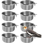 kathson 8 Pack Bird Feeding Dish Cups, Stainless Steel Parrot Feeders Water Cage Bowls with Clamp Holder Bird Feeders for Parakeet Cockatiels Conure Budgies Lovebird Finch and Small Animals