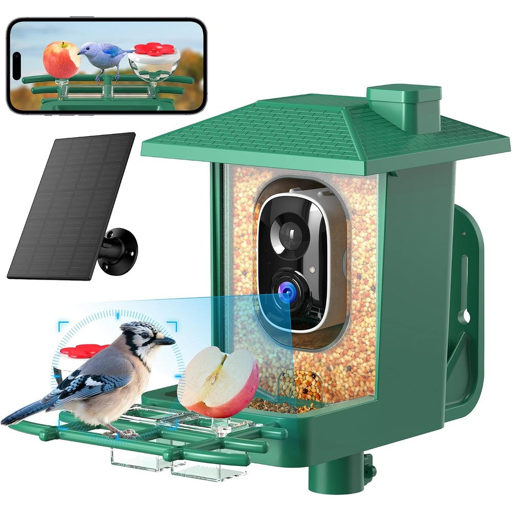 Bird Feeder with Camera Outdoor Solar: Smart Birdfeeder with AI Recognition - 2K HD Live Stream Video Camera for Outside Wild Birds Garden Decor - Bird Lover Gifts