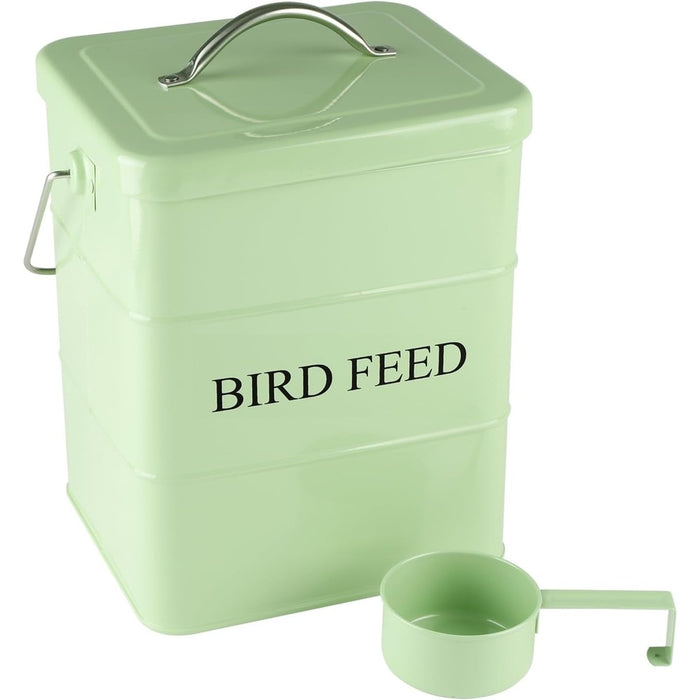 Bird Seed Storage Container Airtight,5~6LB Metal Bird Food Container with Scoop,Wild Bird Seed Tin for Storing Sunflower Seed-Ideal for Outdoor or Indoor-Squirrel proof -Green