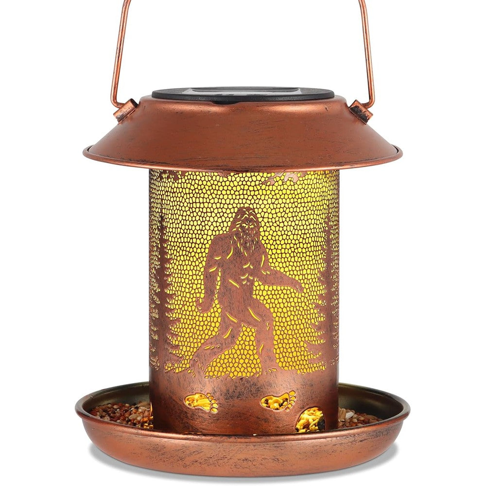 Tepaken Bigfoot solar bird feeder lantern front view with copper finish