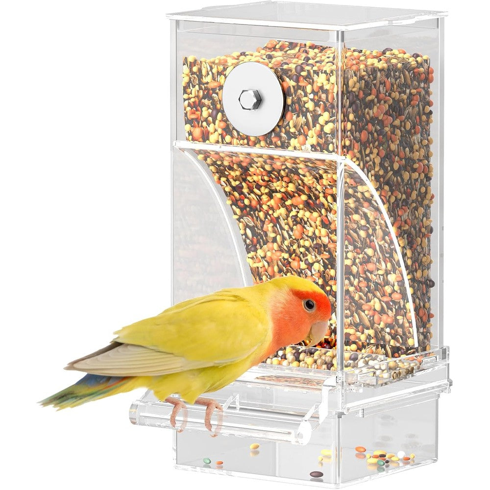 Pawfly Automatic Bird Feeder, Bird Feeder for Cage, No Mess Bird Feeder, Clear Acrylic Bird Cage Feeder, Parrot Feeder for Parakeet, Cockatiel, Budgie & Small Birds