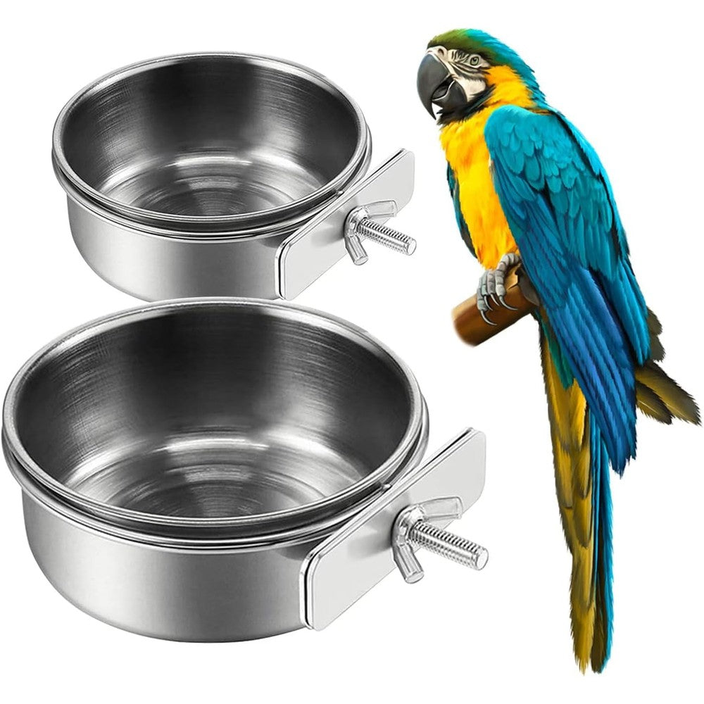 Caiyuanyuan-Shenxuejiao stainless steel bird feeding bowls front view cage accessory