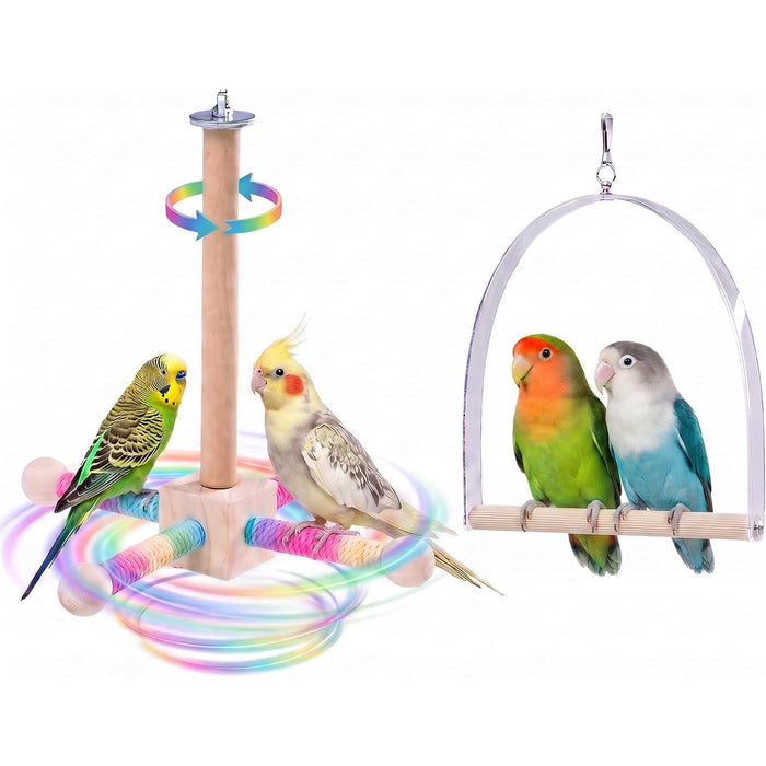 2 PCS, Hanging Bird Perch Toy & Poplar Bird Swing, Parrot Toys for Cage