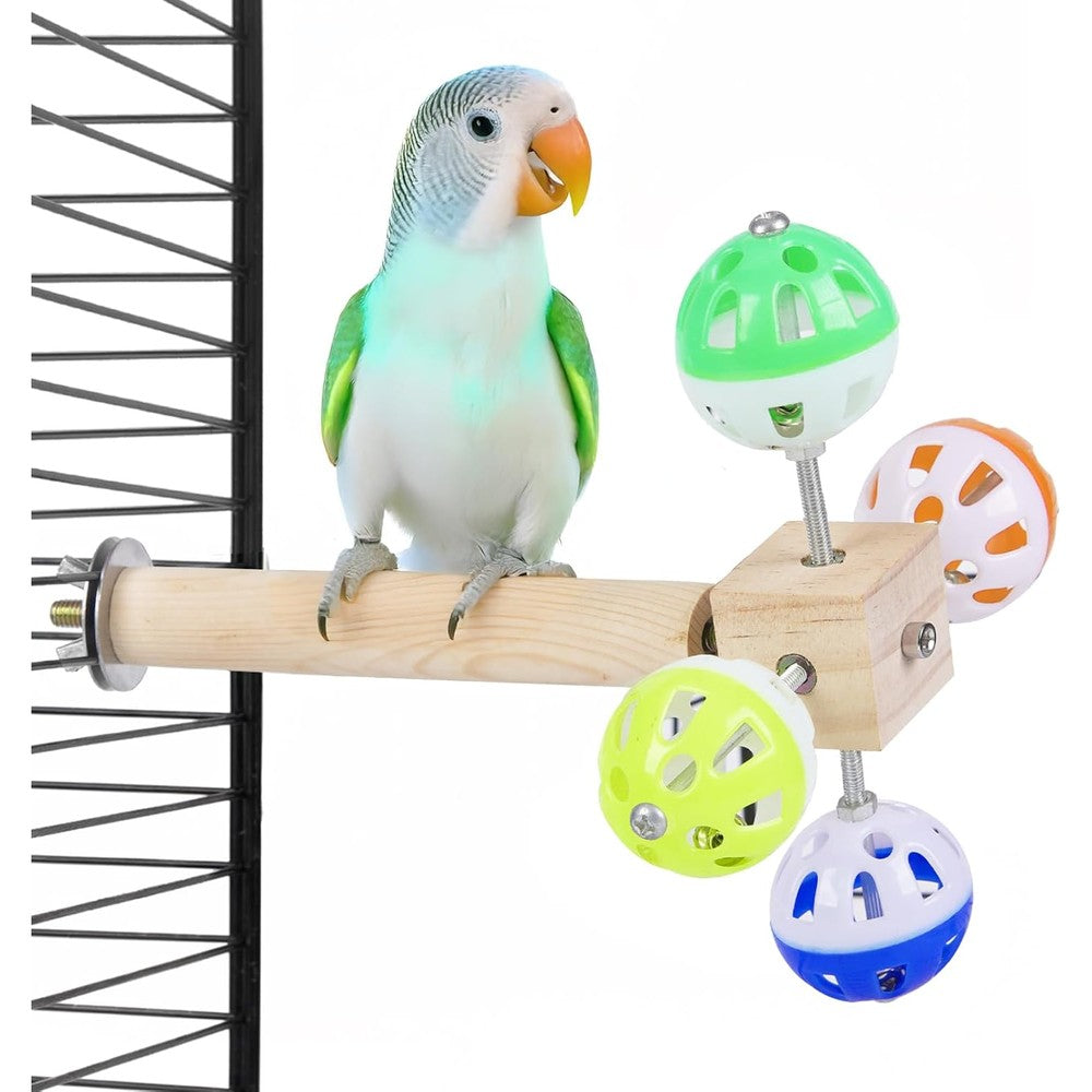 Bird Stand Perch Toy with Rotating Balls, Bird Toys for Parakeets, Ideal for Parakeets, Cockatiels & Lovebirds (NOT for Too Small BIRDCAGES - Avoid Unwanted Returns)(1PCS)