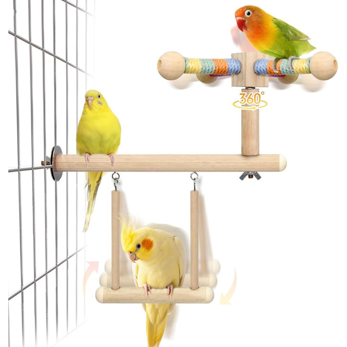 Bird Spinning Perch & Swing Toy Combo, Multi-Functional Parrot Toy