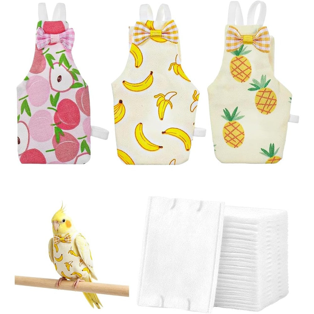 3Pack Bird Diaper, Reusable Parrot Nappy & 50 Absorbent Liners Bird Diapers