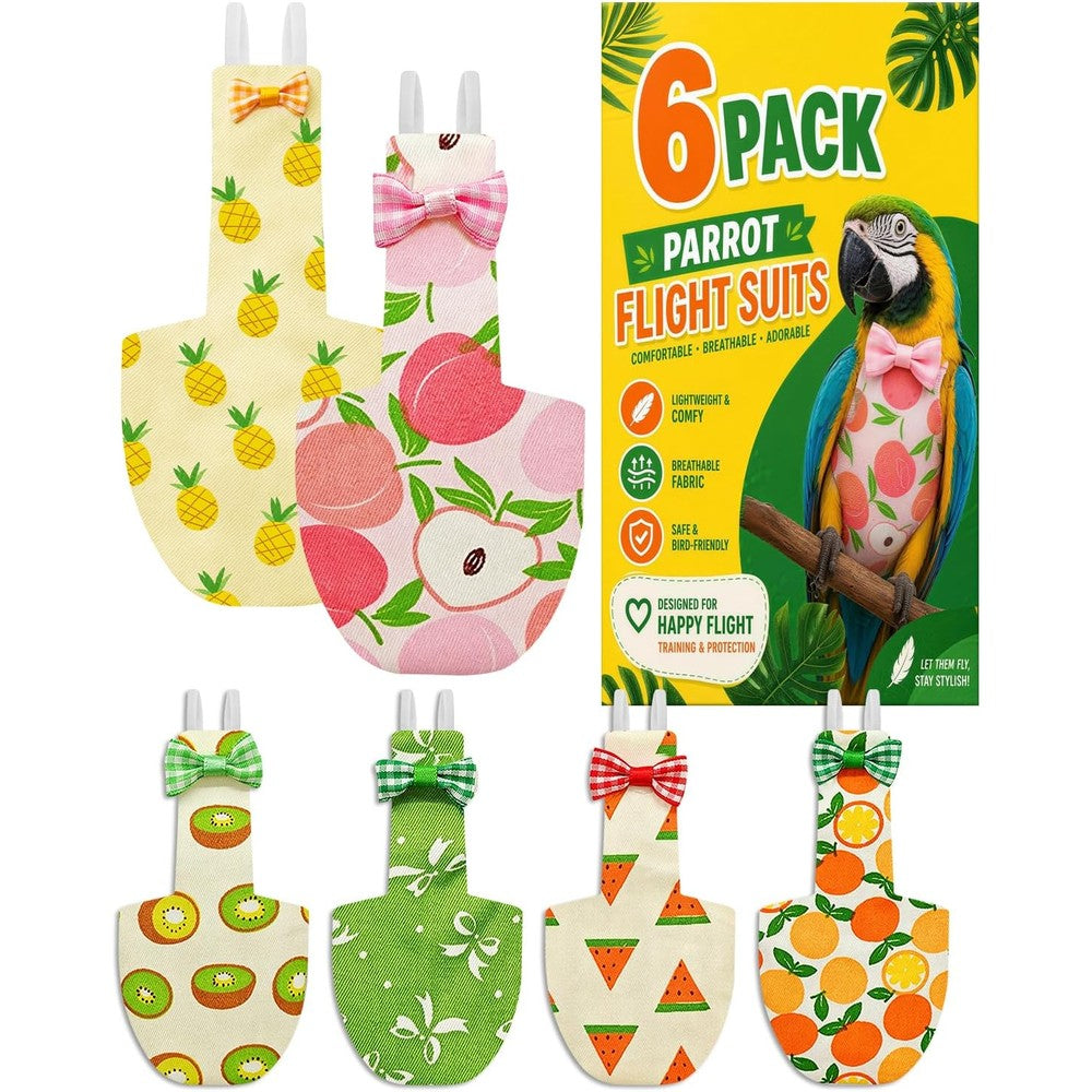 6 Pack Bird Diapers, Reusable Parrot Pigeon Pants, Leakproof Poop Control Suit for Cockatiel Conure Macaw Parakeet Budgie, Indoor Outdoor Nappy for Small Medium Birds (L)