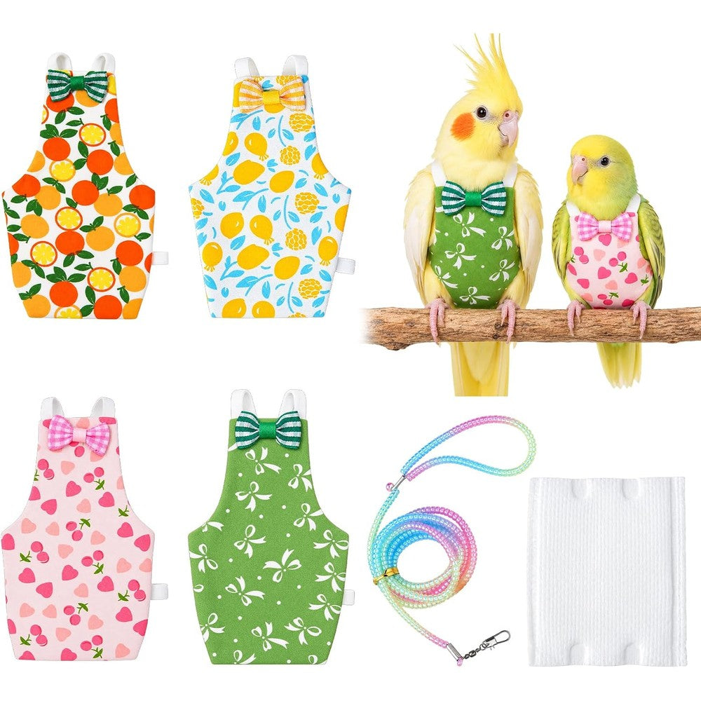 Buxainnsg bird diaper front view showcasing green fruit pattern and bow tie