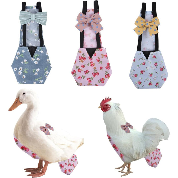 Chicken Diapers, Poultry Nappies, Reusable Waterproof Washable for Bantam Hens, Silkies, Ducks & Geese(3pcs-Floral,S)