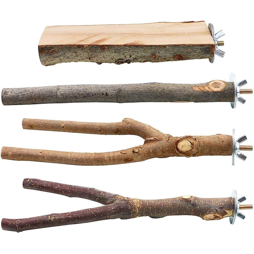 4 Pack Natural Wood Bird Perch Set for Parakeet Cage