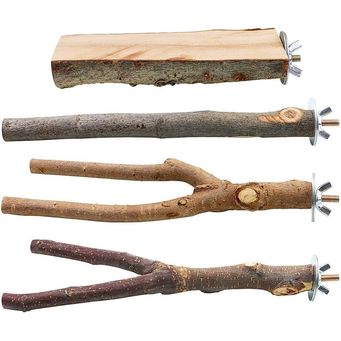 4 Pack Natural Wood Bird Perch Set for Parakeet Cage