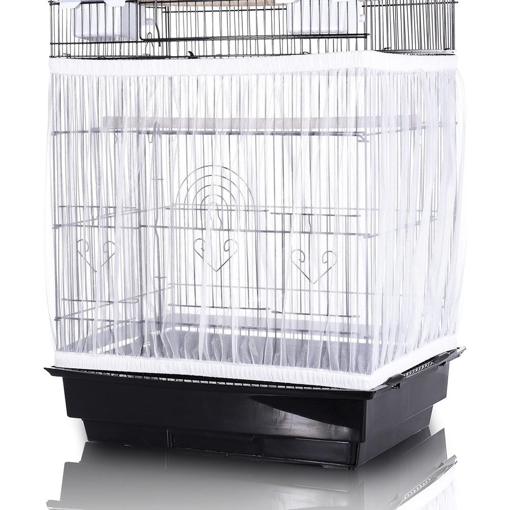Tamu style Bird Cage Seed Catcher, Stretchy Mesh Skirt, 55-100 inch, White