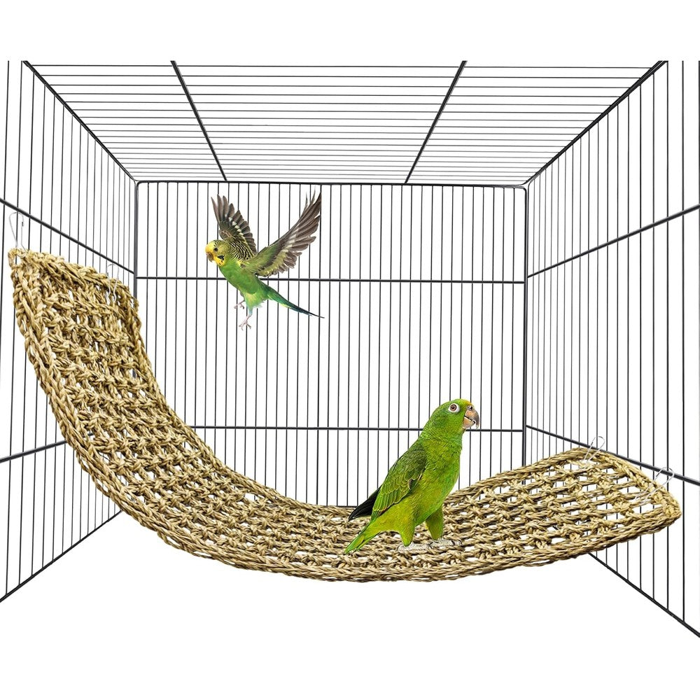 Bird Seagrass Mat 30 x 7 Inch Parrot Natural Seagrass Woven Net Hammock Parakeet Climbing Rope Ladder Mat Chew Toys Cage Accessories for Pigeon Macaw Cockatiel Conure Cockatoo Rat Bearded Dragon