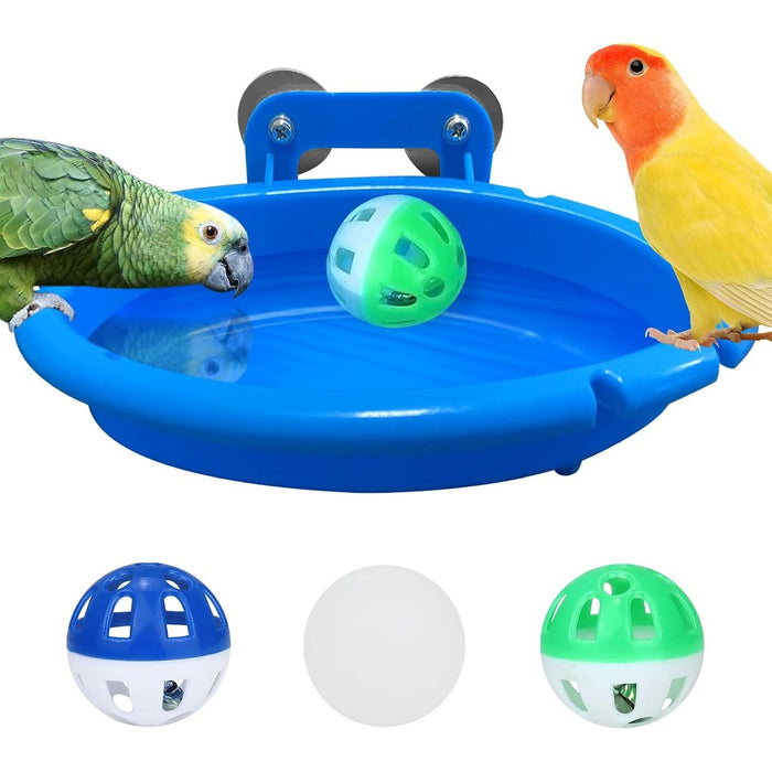 Bird Bath for Cage with 3 Balls Bird Tub Bowl Basin Hanging Birdbath Toy Pet Parrot Cage Budgie Accessories Shower Parakeet Cockatiel Water Shower Box Food Feeder Holder Tray Bird Cage Accessories