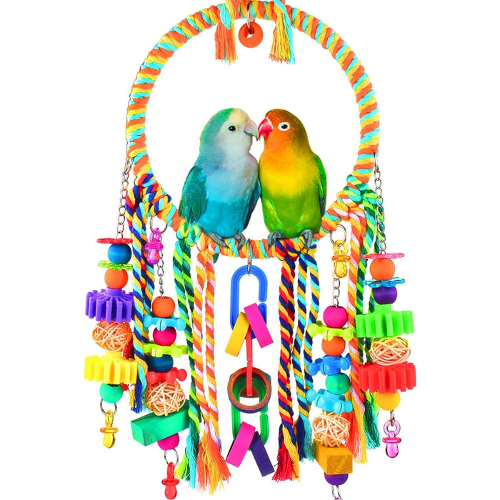KATUMO Bird Toys, Bird Swing Toy Bird Perch with Colorful Chewing Toys, Suitable for Lovebirds, Finches, Parakeets, Budgerigars, Conure ect Small Birds