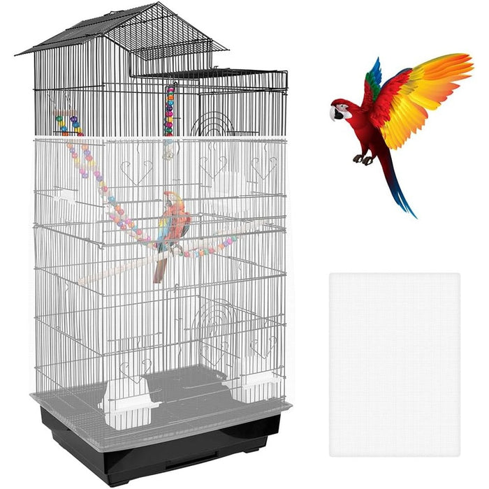 Bird Cage Seed Catcher - Stretchy Mesh Skirt for Parrot Cages, White