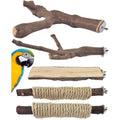 Bissap 5PCS Large Bird Perch Stand, Natural Wood Pole Standing Paw Grinding Fork Parrot Cage Branch with Rope for Macaw African Grey Amazon Pet Medium Large Birds Cage Accessories