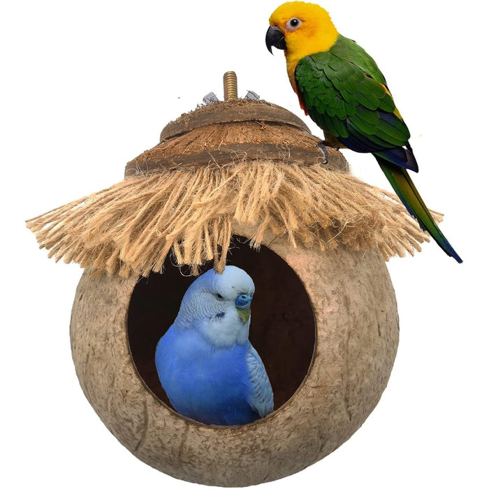 Tfwadmx Natural Coconut Fiber Hanging Birdhouse for Cage, Bird Shell Breeding Nest for Parrot, Parakeet, Lovebird, Finch, Canary, Small Animals House, Bird Hideout with Coconut Twine Decoration