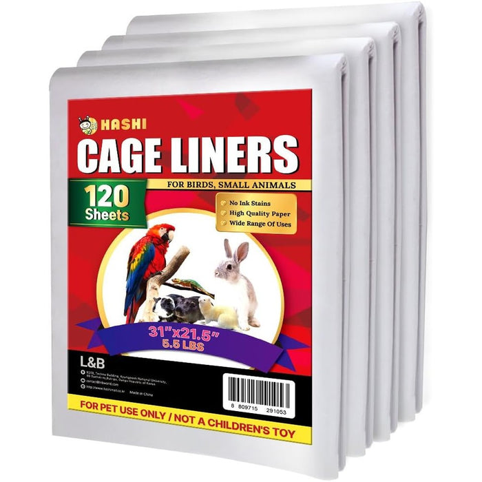 HA SHI Large Bird Cage Liners, 31 x 21.5 in, 120 Ink-Free Newsprint Sheets