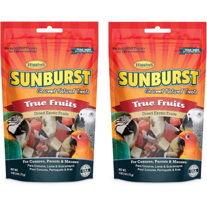 Higgins 2 Pack of Sunburst Gourmet Natural Bird Treats, 5 Ounces Each, True Fruits Flavor, for Conures Parrots and Macaws