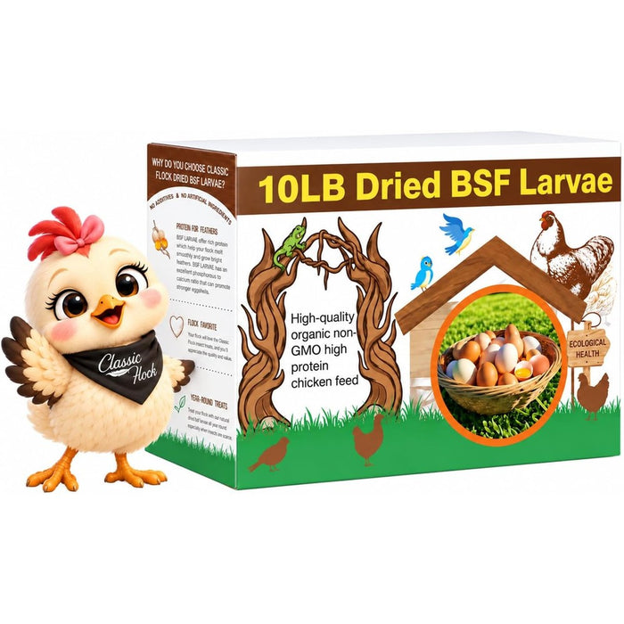 Classic Flock 10LB Dried Black Soldier Fly Larvae for Chickens High Calcium
