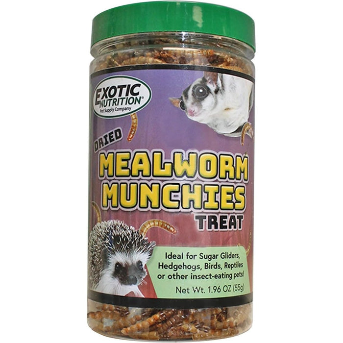 Exotic Nutrition Mealworm Munchies (1.9 oz.) - All Natural Healthy High Protein Insect Treat - Chickens, Birds, Hedgehogs, Bluebirds, Reptiles, Sugar Gliders, Opossums, Skunks, Lizards, Fish