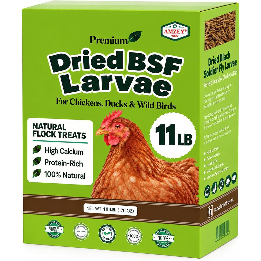 Amzey 11 LB Dried Black Soldier Fly Larvae, High-Calcium Chicken Treats