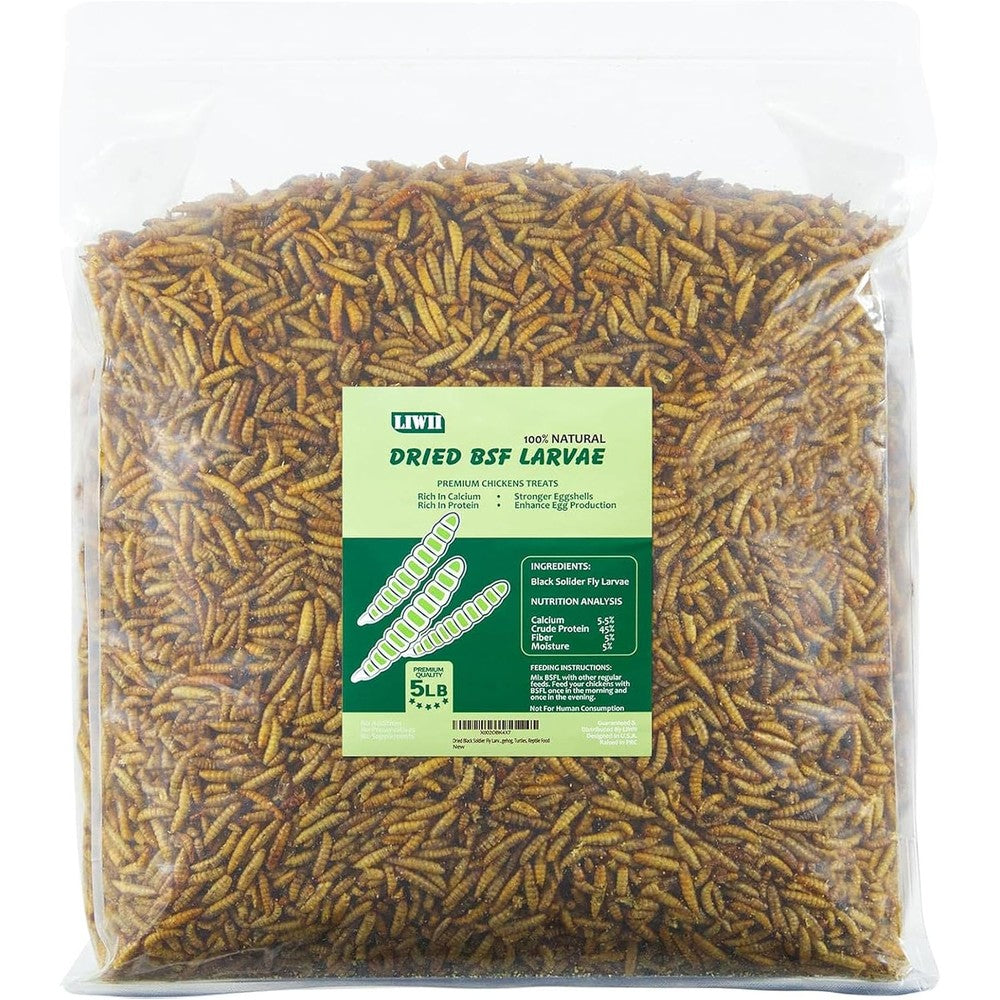 LIWII Dried Black Soldier Fly Larvae Non-GMO Chicken Feed 5 Pounds