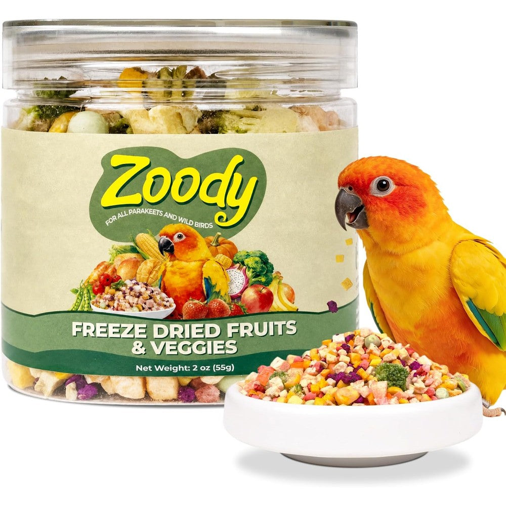 Zoody freeze dried vegetables and fruit parakeet treats front view jar