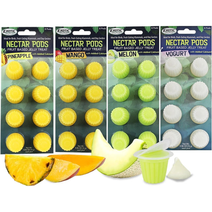 Nectar Pods (Variety 4 Pack) - Calcium-Fortified Jelly Fruit Treat - Sugar Gliders, Marmosets, Squirrels, Parrots, Cockatiels, Parakeets, Birds, Hamsters, Day Geckos, Kinkajous & Other Small Pets
