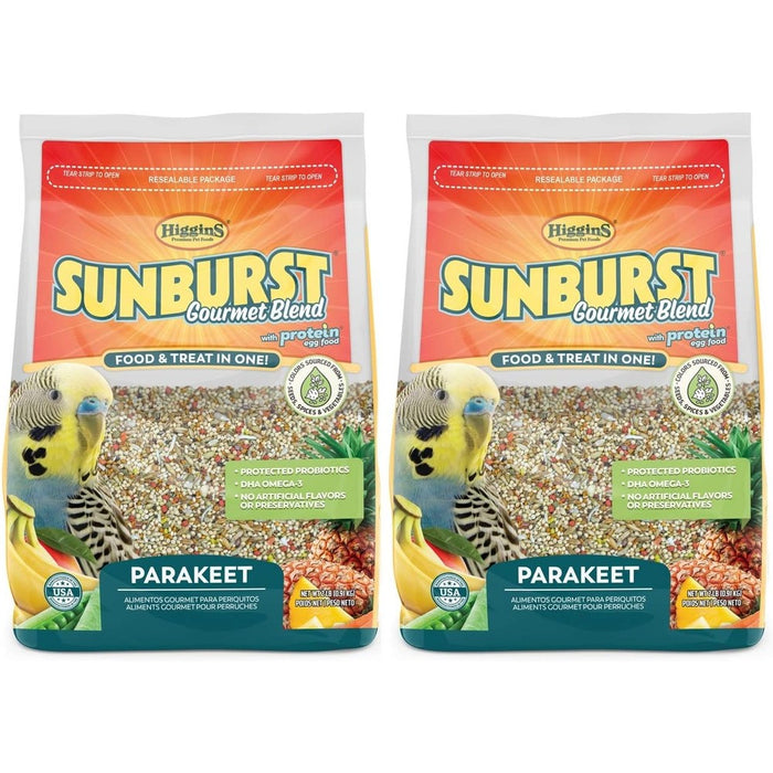 Higgins 2 Pack of Sunburst Gourmet Blend Parakeet Food, 2 Pounds Each, with Protein Egg Food