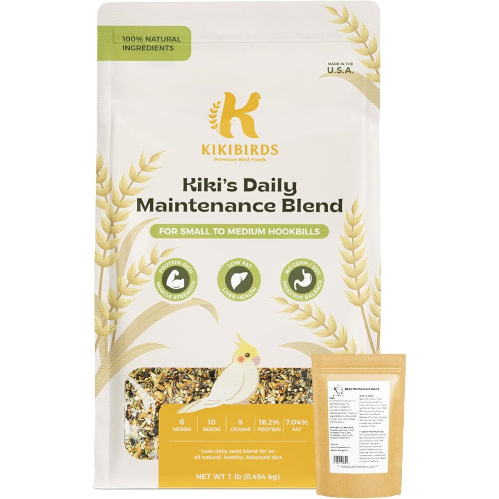 Premium Parrot Food| Protein-Rich Low-Fat Formula | Cockatiel, Conure, Lovebird, Quaker, Parrotlet | No Corn, Soy, Peanuts | Gourmet Whole Grains & Seeds | Daily Maintenance Blend (1 lb)