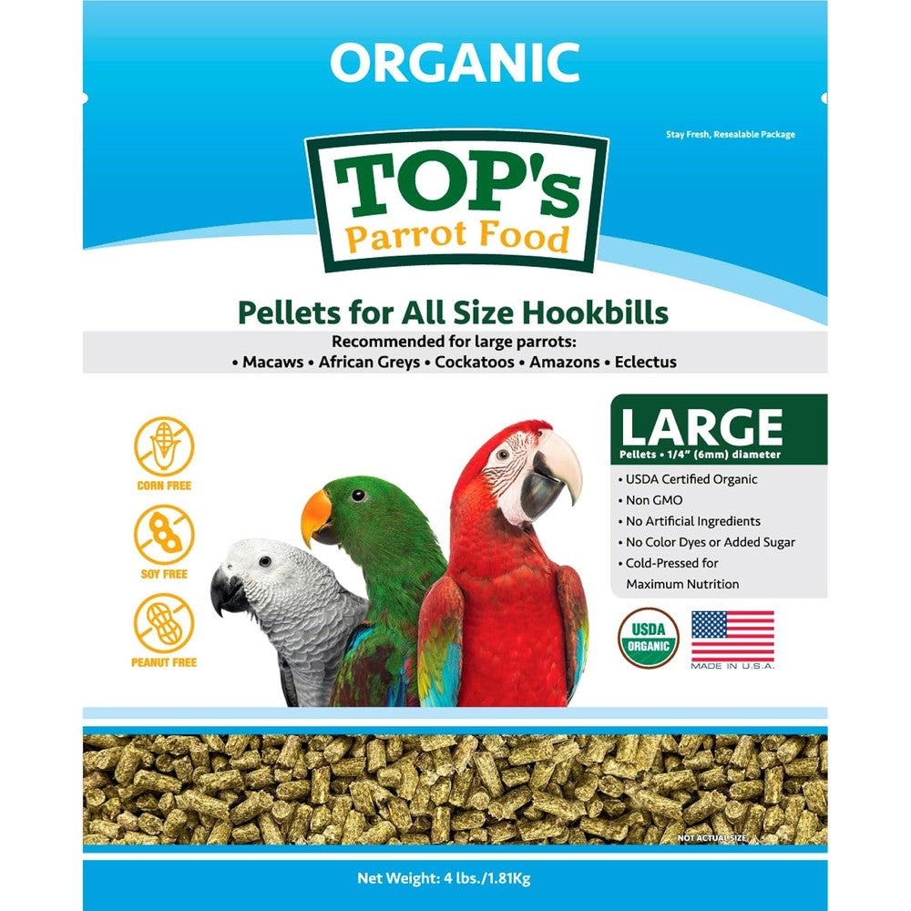 TOP's parrot pellets front view of 4 lb bag packaging