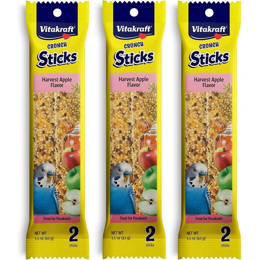 Vitakraft harvest apple crunch sticks for parakeets front view packaging