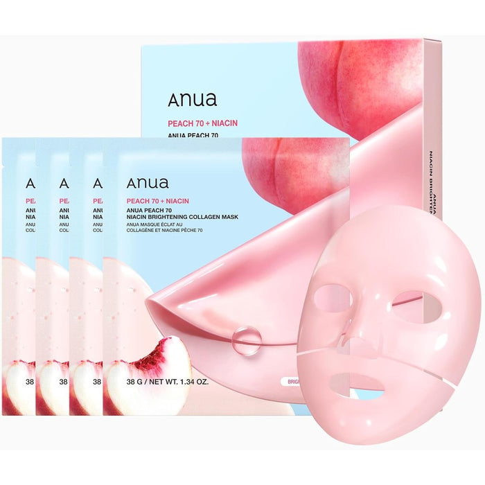 ANUA Peach 70 Niacin Brightening Collagen Mask, 1.34 fl.oz/4ea