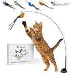 Whiskertons Interactive Bird Simulation Cat Toy Set, Interactive Cat Toys for Indoor Cats, Cat Feather Toy, Self-Holding Suction Base, 5 Replacement Birds, Feathers & Bells, Realistic Bird Impression