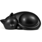 Sleeping Cat Pet Memorial Urn, Black Ceramic Keepsake for Cat Ashes