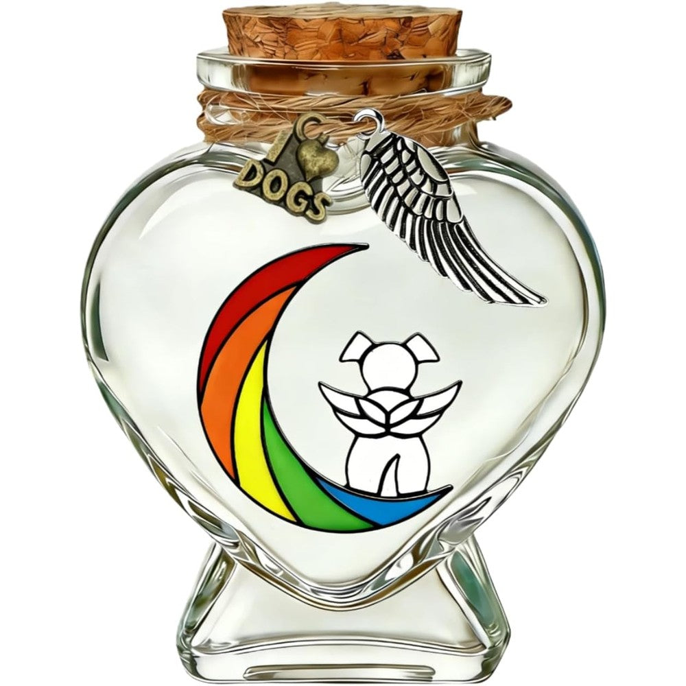 Memorial Bottle for Pet Hair, Rainbow Bridge Dog Memorial Gift, Pet Fur Memorial Fur Keepsake, Heart Shape Glass Keepsake for Dog Cat Hair(Dogs)